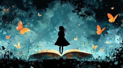 Artistic children's book cover with nature and silhouette