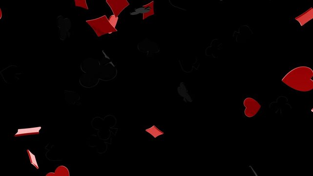 Loop poker symbols fall on transparent alpha green screen