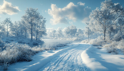 Fototapeta premium Snow covered tree in winter forest, beauty in nature generated by AI