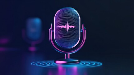 A voice icon showing a podcast microphone with detailed sound waves and a clean, professional design.