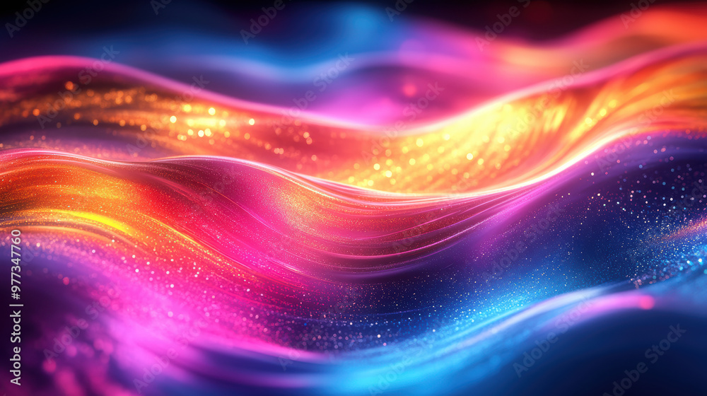 Poster vibrant abstract waves of colors blend harmoniously, creating a dazzling effect with sparkling detai
