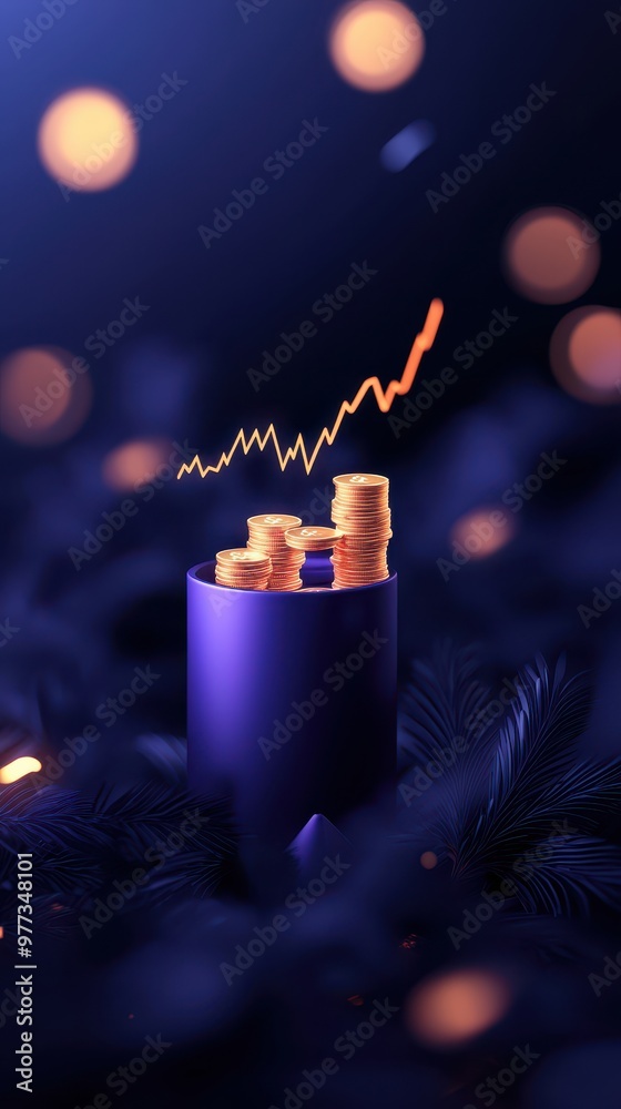 Aufkleber a creative visualization of rising coins with a growth trend, perfect for concepts related to financ