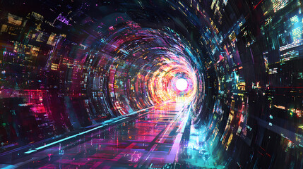 Fototapeta premium Interwoven streams of data: an interdimensional gateway for information analysis. Interdimensional Gateway. Illustration