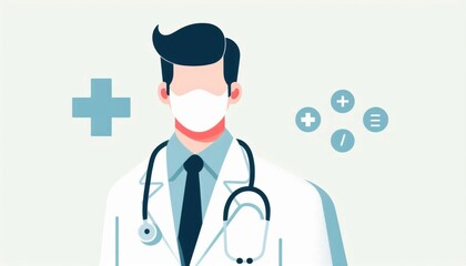 Fototapeta premium A simple vector art of a doctor wearing a stethoscope, dressed in a white coat