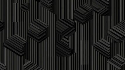 Layered Hexagonal Shapes in a Deep Black 3D Pattern, Creating a Modern and Futuristic Geometric Design with Depth, Texture, and Complexity