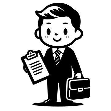 recommend clip art: Happy Businessman Character Illustration with Clipboard and Briefcase