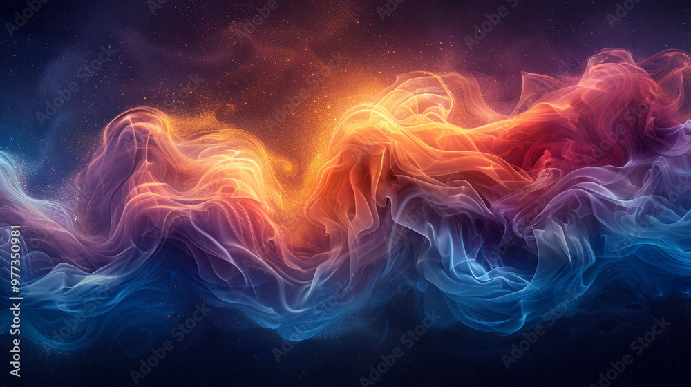 Poster An abstract composition of swirling colorful smoke wisps forming dynamic shapes,