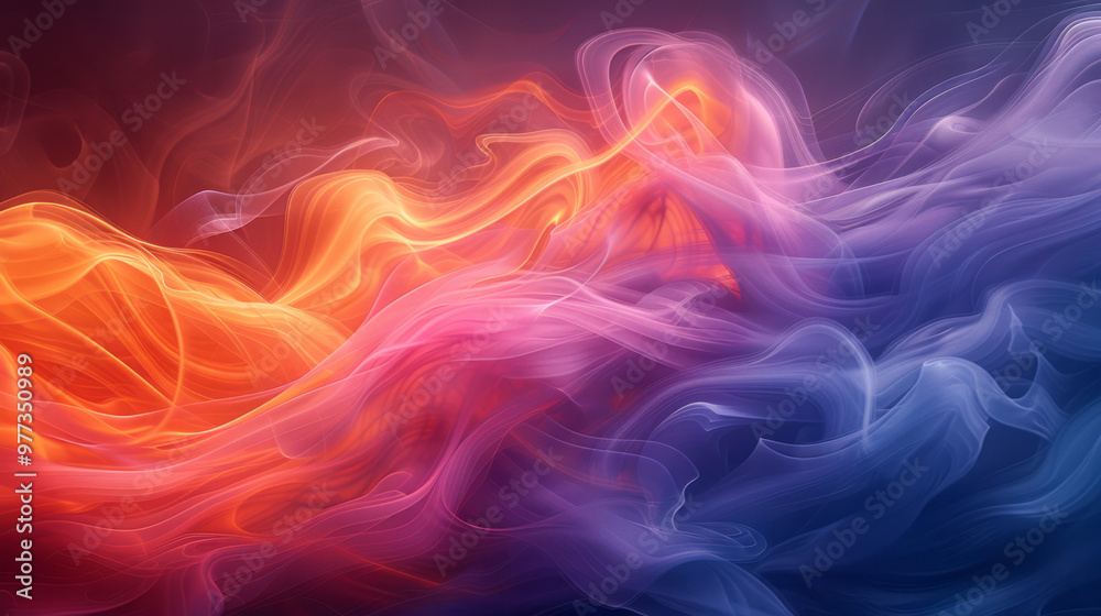 Poster An abstract composition of swirling colorful smoke wisps forming dynamic shapes,