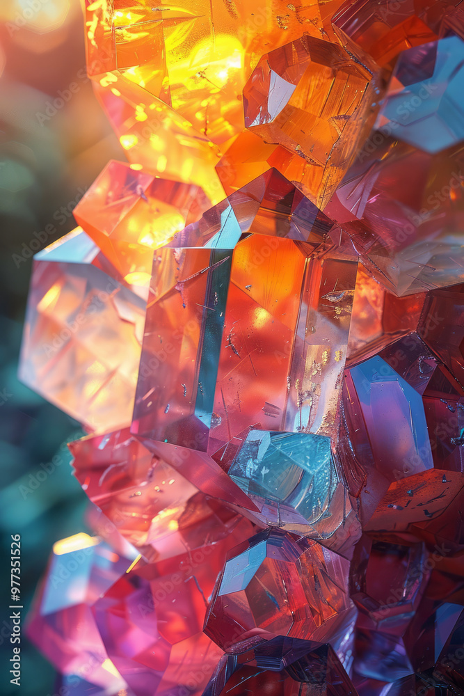 Poster a series of stacked, irregular shapes resembling fragmented glass shards,