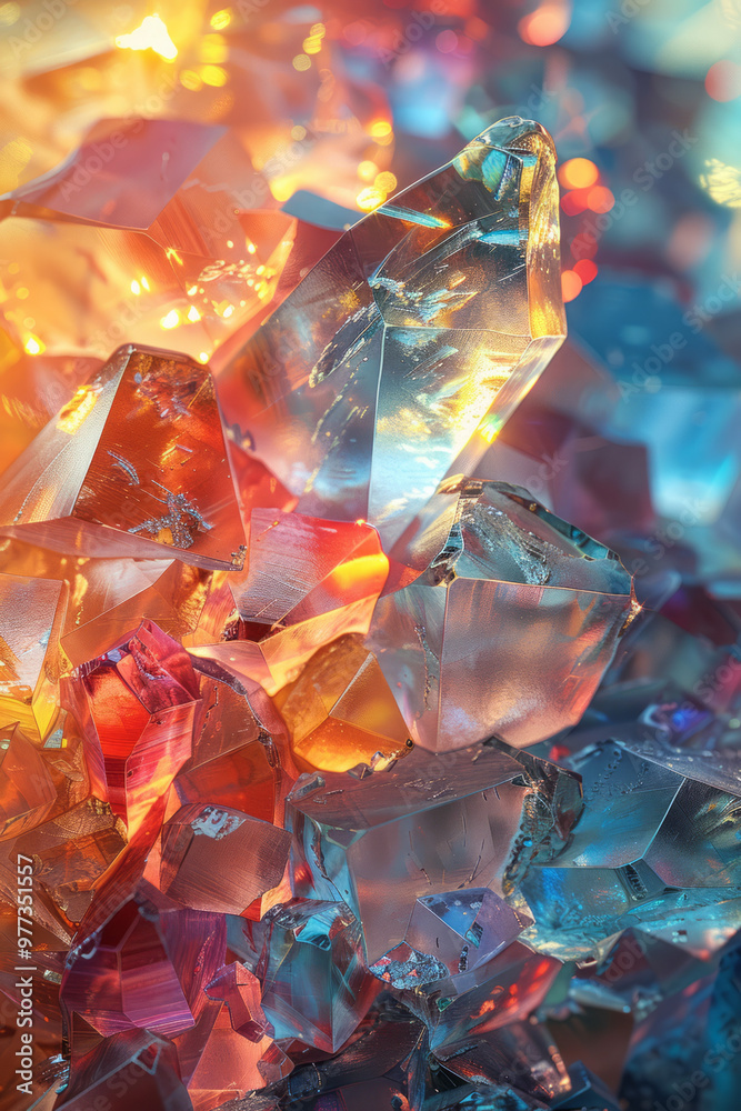 Poster a series of stacked, irregular shapes resembling fragmented glass shards,