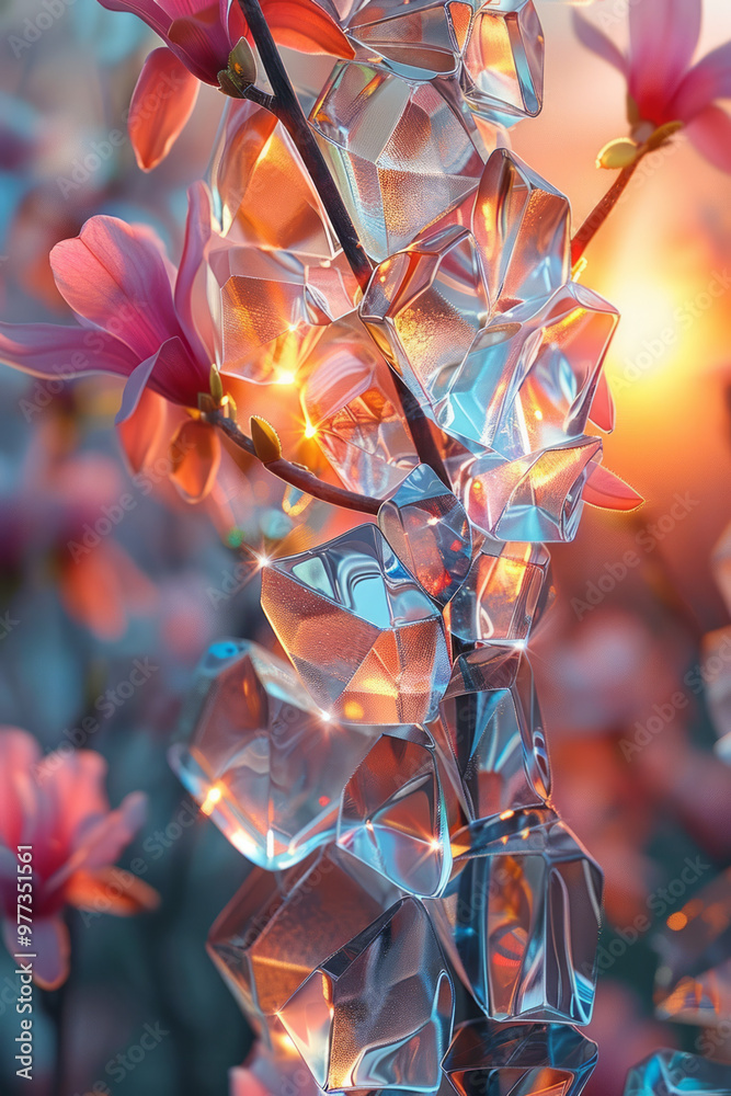 Poster a series of stacked, irregular shapes resembling fragmented glass shards,