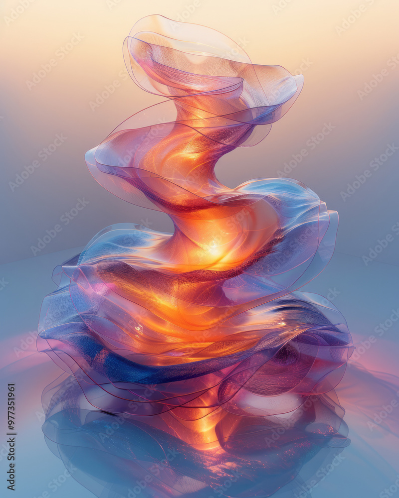 Aufkleber A 3D element of layered translucent rings rotating around a central glowing core,