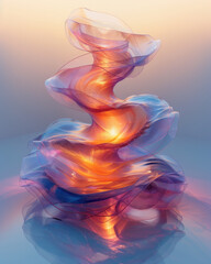Obraz premium A 3D element of layered translucent rings rotating around a central glowing core,