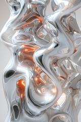 An abstract 3D sculpture with fluid, organic shapes resembling melted metal and glass,