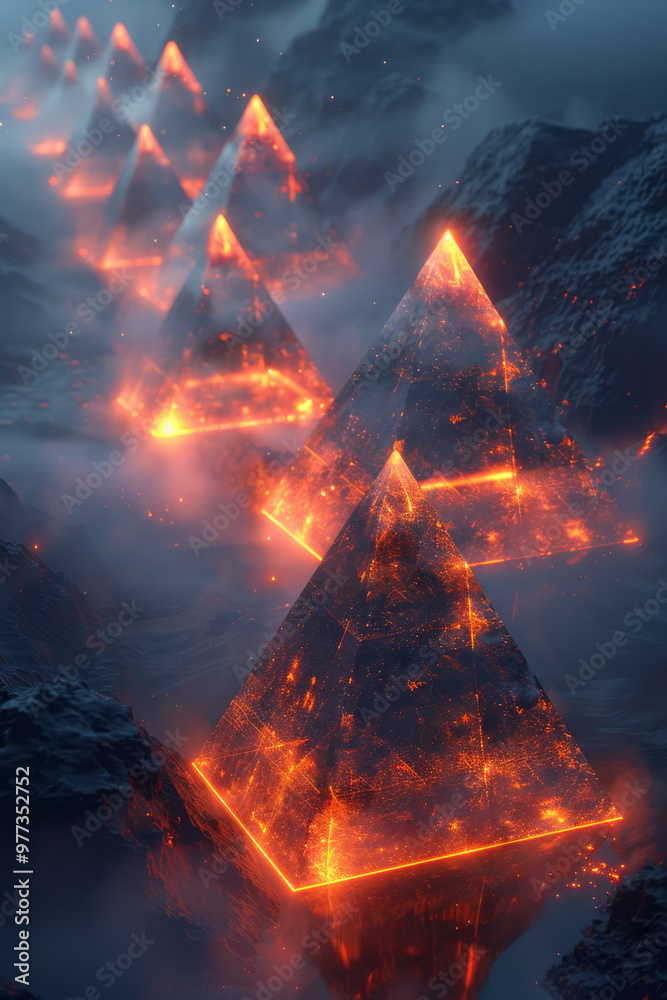 Aufkleber A series of geometric 3D pyramids arranged in a diagonal pattern,