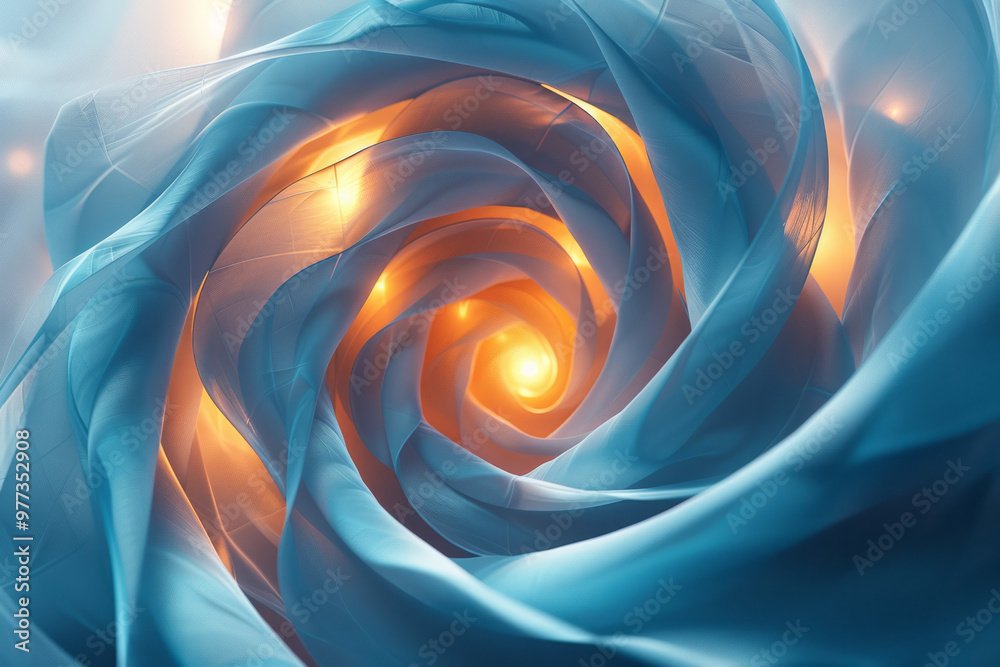 Poster A floating 3D geometric spiral composed of triangles and rectangles,