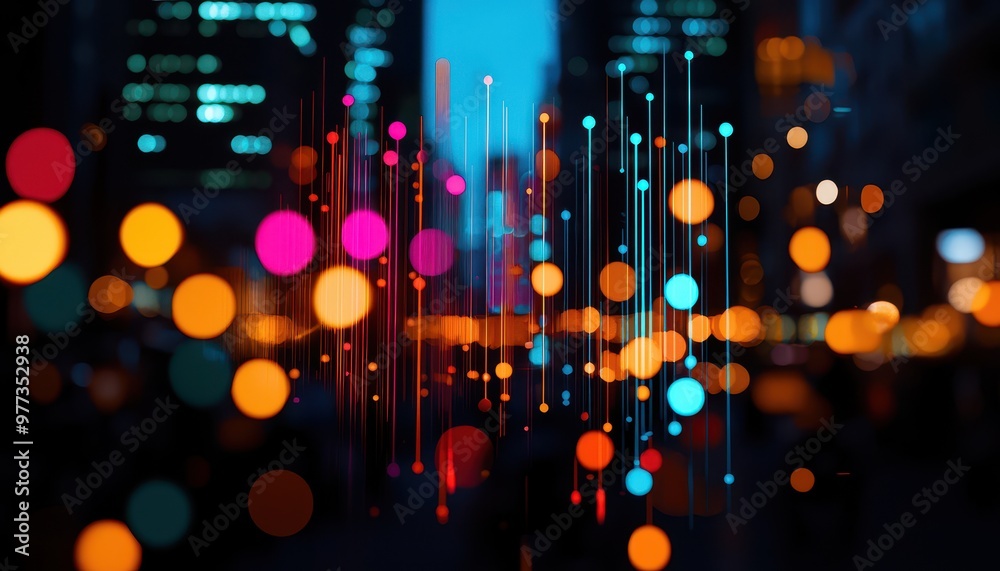 Poster abstract city lights create a vibrant atmosphere with colorful bokeh effects, evoking energy and cre