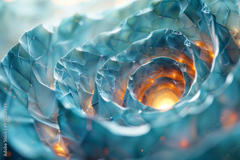 Aufkleber a floating 3d geometric spiral composed of triangles and rectangles,