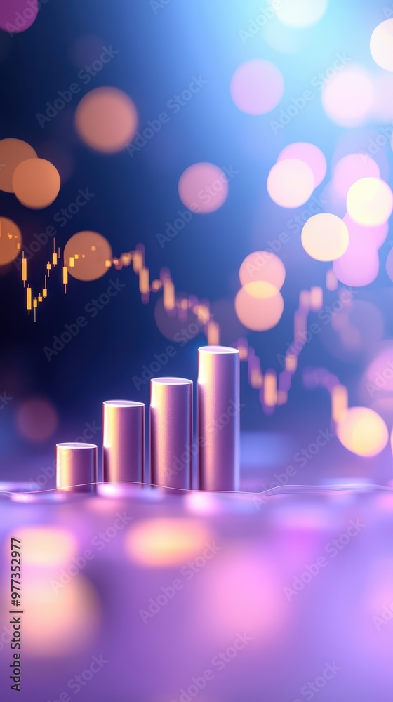 Poster abstract finance concept with glowing bar graph and bokeh lights, symbolizing growth and investment 