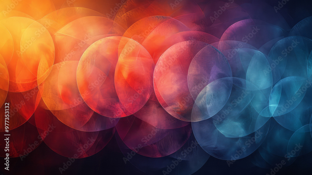 Aufkleber An abstract composition of layered translucent circles and squares,