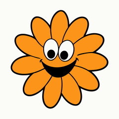 a standalone cartoon flower with a joyful expression and bright orange petals. 