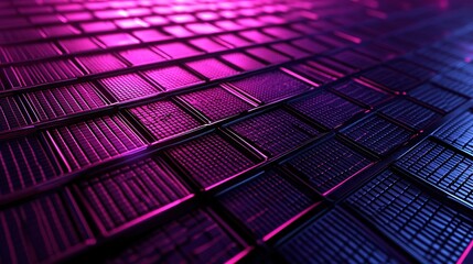 A seamless digital 3D background texture with a grid-like pattern and neon accents, ideal for cyberpunk and sci-fi aesthetics.