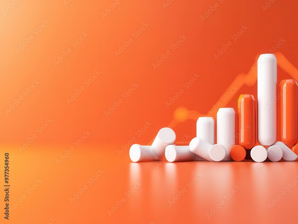Aufkleber modern data visualization with white bars on an orange background, representing growth, success, and