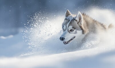 A dog is running through the snow with its mouth open