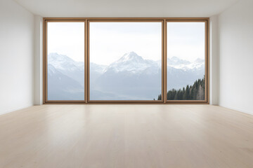 Empty Room with Panoramic Mountain View, Spacious Interior and Scenic Landscape