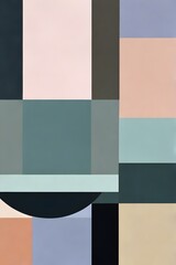 Abstract geometric composition featuring soft colors and shapes on a canvas, creating a modern art aesthetic in a contemporary space. Generative AI