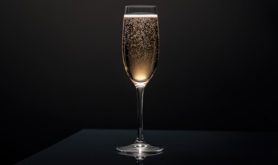 A glass of champagne with bubbles in it