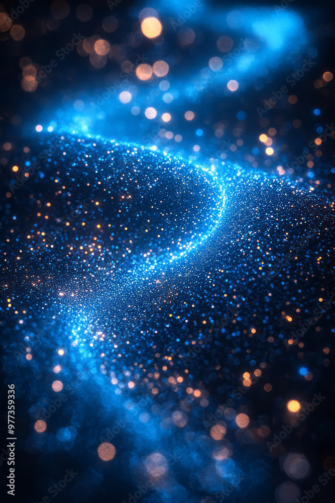 Poster an abstract representation of data rows as streams of light particles,