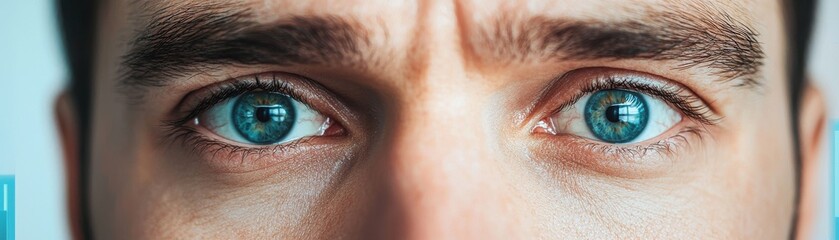 Fototapeta premium man's striking blue eyes, showcasing intense expression and emotion with detailed focus on the iris and pupil.