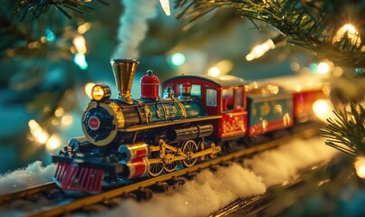 Obraz premium A train is on a track with lights around it