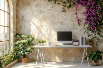 Rustic Workspace with Greenery