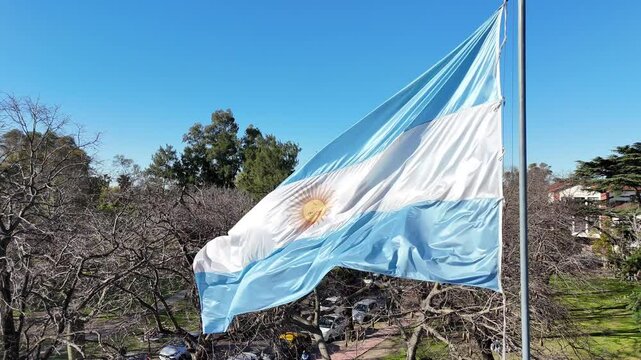 bandera argentina flameando cielo azul	

