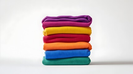 Vibrant Folded Clothes in Colorful Array Against White Background