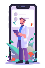 A doctor with a phone, scrolling through social media