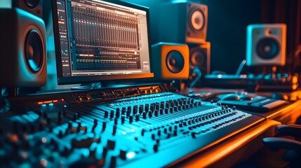 Fototapeta premium Professional Music Recording Studio with Various Audio Equipment and Instruments