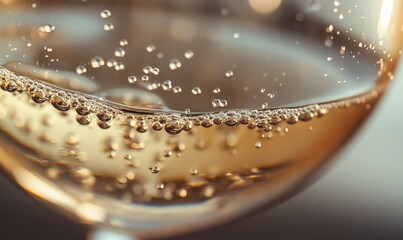 A glass of wine with bubbles in it