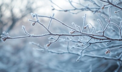 A branch covered in frost and snow