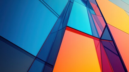 Fototapeta premium Vibrant abstract pattern of colorful glass panels reflects light, creating a modern artistic visual for contemporary design.