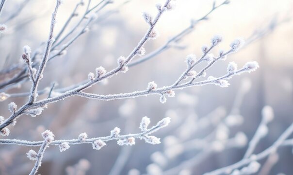 A branch covered in frost and snow