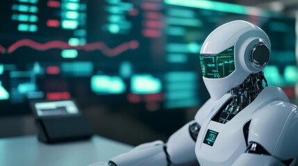 AI-enhanced financial advisor, digital portfolio management, glowing investment indicators, futuristic office