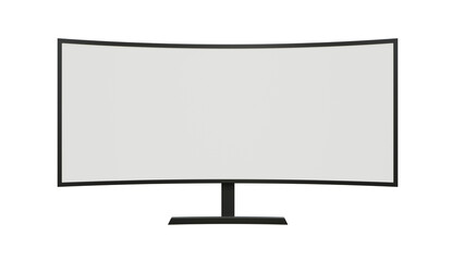 Ultra widescreen computer monitor mock up on isolated background. Blank screen monitor mock up. Front view of television or computer screen on isolated background. Ultrawide lcd monitor mock up.