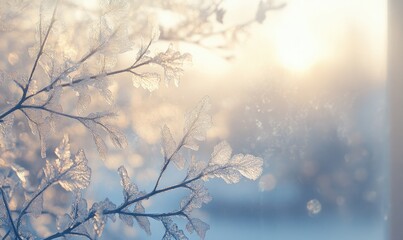 Obraz premium A branch covered in frost and snow