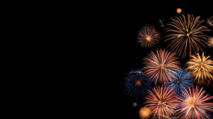 Fireworks Border on a Black Background, Celebratory Display and Festive Decoration
