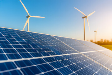 First Energy Concept with Solar Panels and Wind Turbines, Renewable Energy Solutions and Sustainable Power
