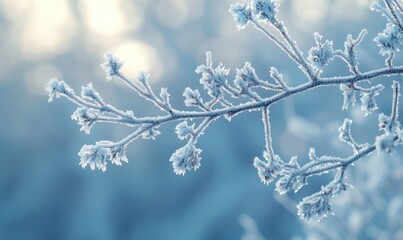 A branch covered in frost and snow
