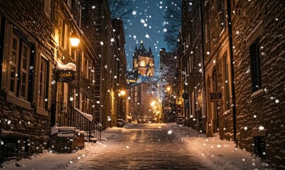 Obraz premium A snow covered street with a building in the background